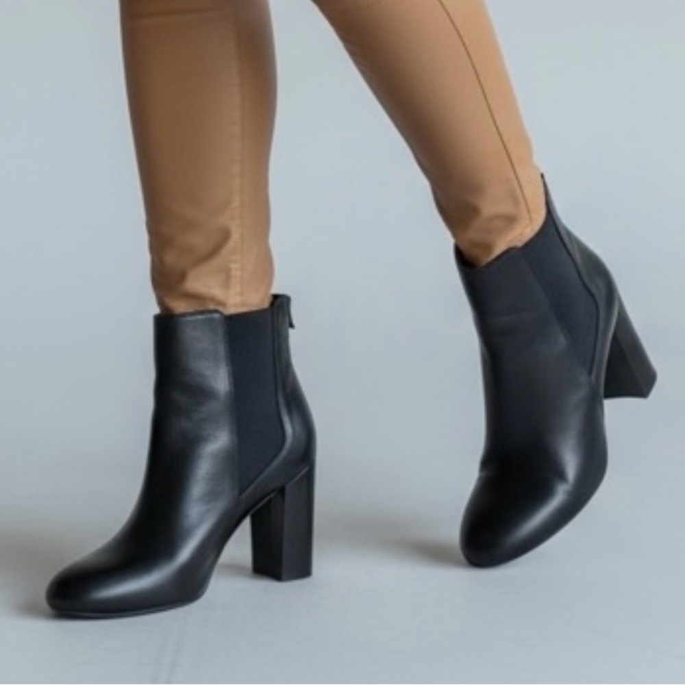 Sam Edelman Black Leather Ankle Boots Block Heel‎ Chelsea Style Size 9.5